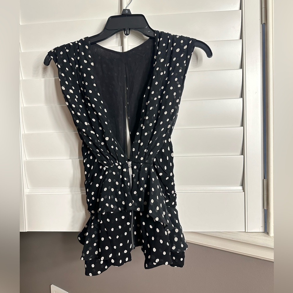 Saint Laurent Black Silk Polkadot Print Top - Picture 3 of 4